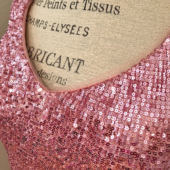 NEW JOVANI SZ 18 ROSE PINK MAXI SEQUIN RHINESTONE GLAM FORMAL EVENING GOWN - Picture 6 of 12